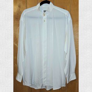 Men's White Nehru Collar 100% Polyester Shirt  Size Medium